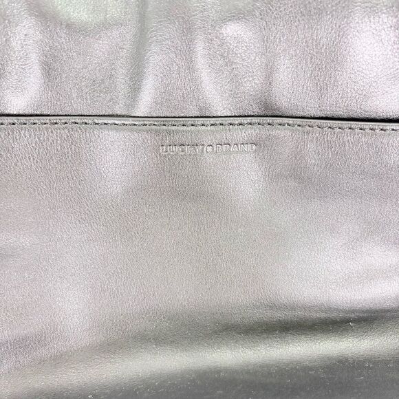 Lucky Brand Black Leather and Suede Studded Satchel Purse with Crossbody Strap - Picture 10 of 12